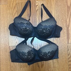 Soma Black Lace Push-Up Bra with Sheer Polka Dot Overlay